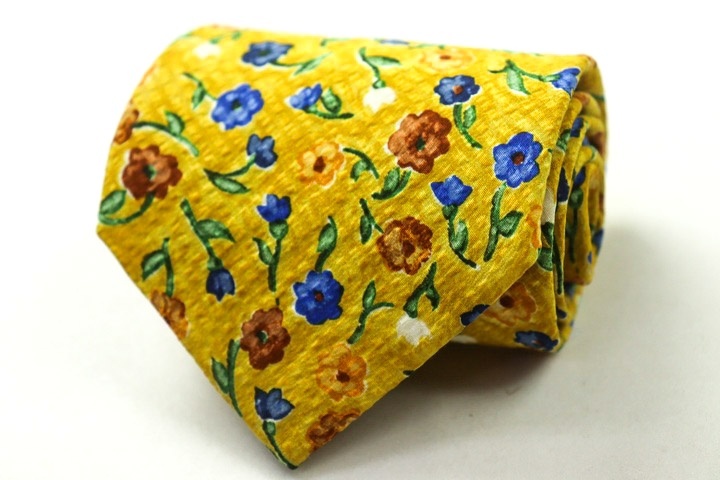 ウンガロ ブランド ネクタイ 総柄 チェック柄 花柄 リーフ柄 シルク 日本製 PO メンズ イエロー emanuel ungaro拍卖