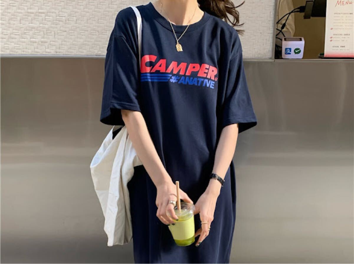 【新品未使用】 ワンピース チュニック Tシャツ ロング丈 ネイビー Tシャツ 半袖Tシャツ 半袖拍卖