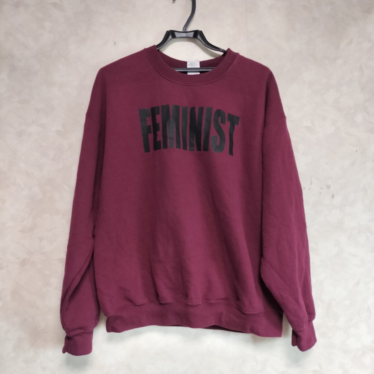Y2K フェミニスト ワインレッド スウェット トレーナー Lサイズ メッセージ拍卖