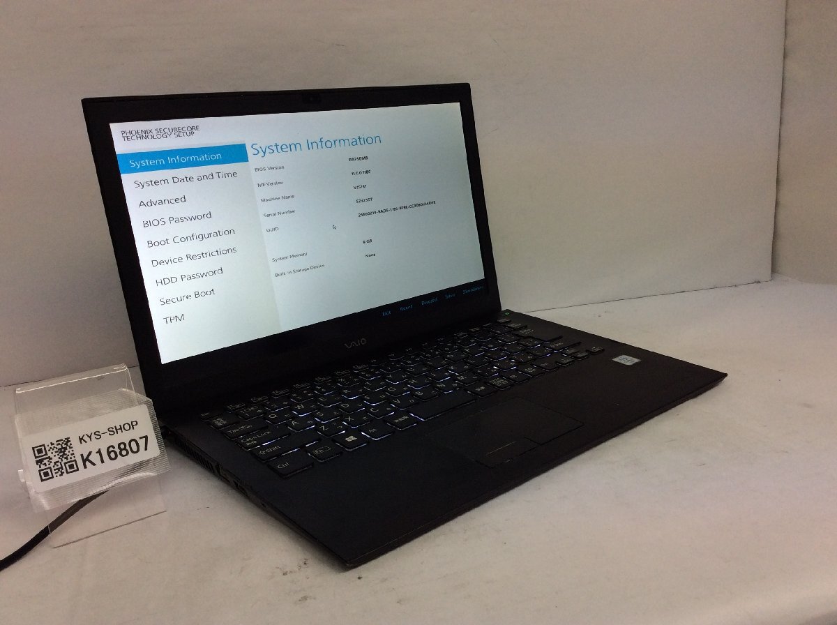 ジャンク/ VAIO VJS131 Intel Core i7-6500U メモリ8.19GB ストレージ無し 【K16807】拍卖