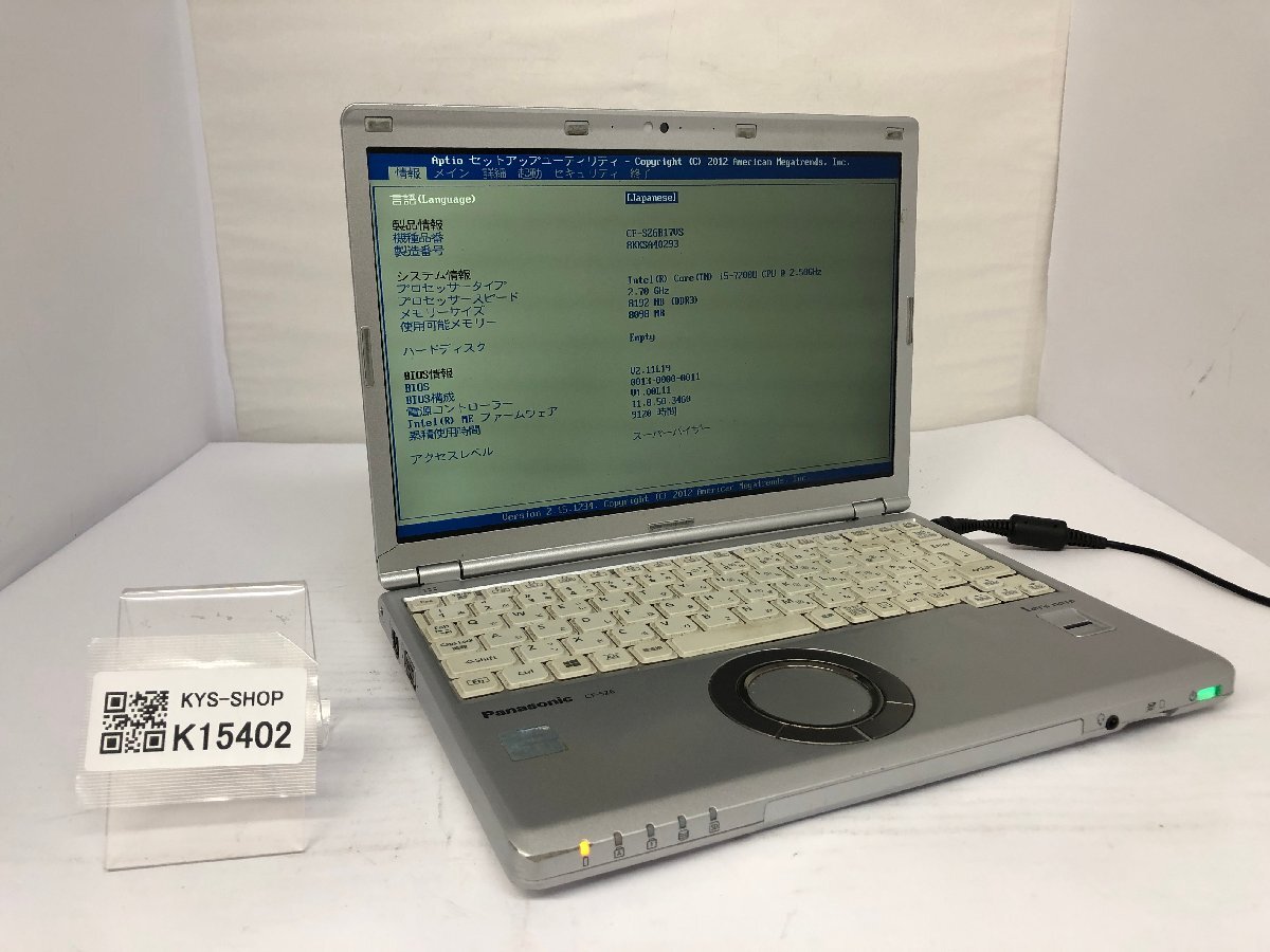 ジャンク/ Panasonic CF-SZ6B17VS Intel Core i5-7200U メモリ8.19GB ストレージ無し 【K15402】拍卖