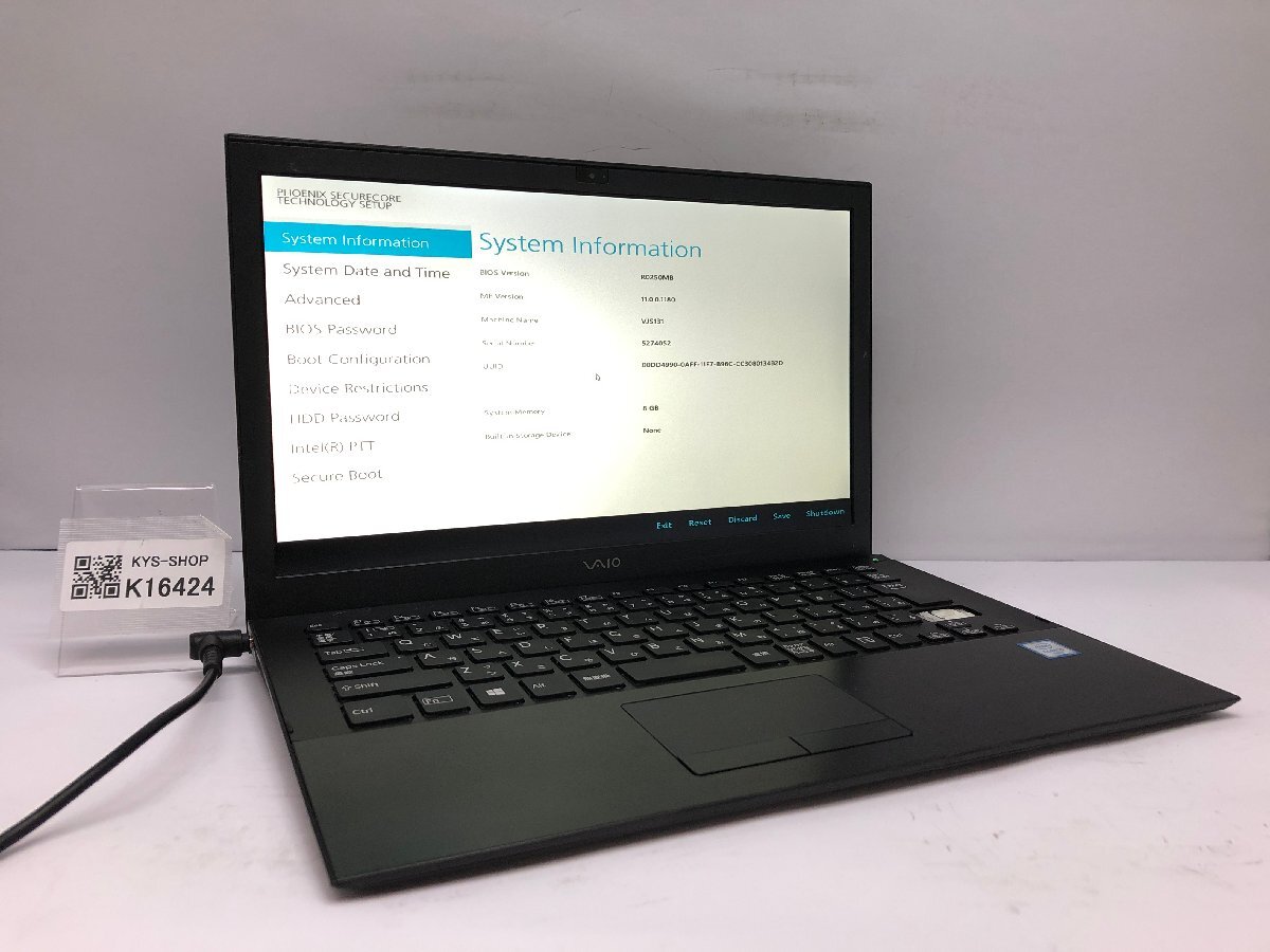 ジャンク/ VAIO VJS131 Intel Core i5-6200U メモリ8.19GB ストレージ無し 【K16424】拍卖