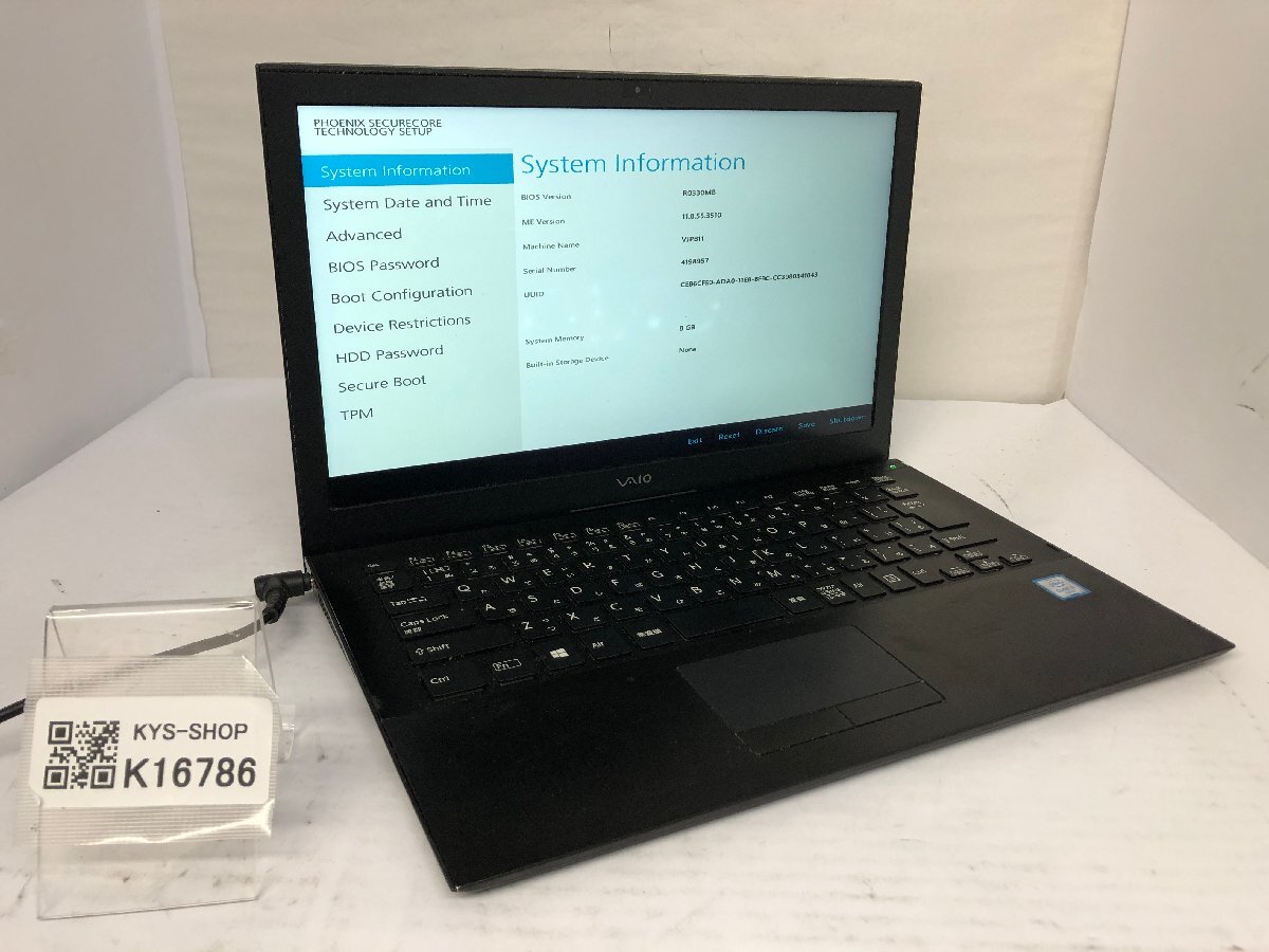 ジャンク/ VAIO VJPB11 Intel Core i5-6200U メモリ8.19GB ストレージ無し 【K16786】拍卖