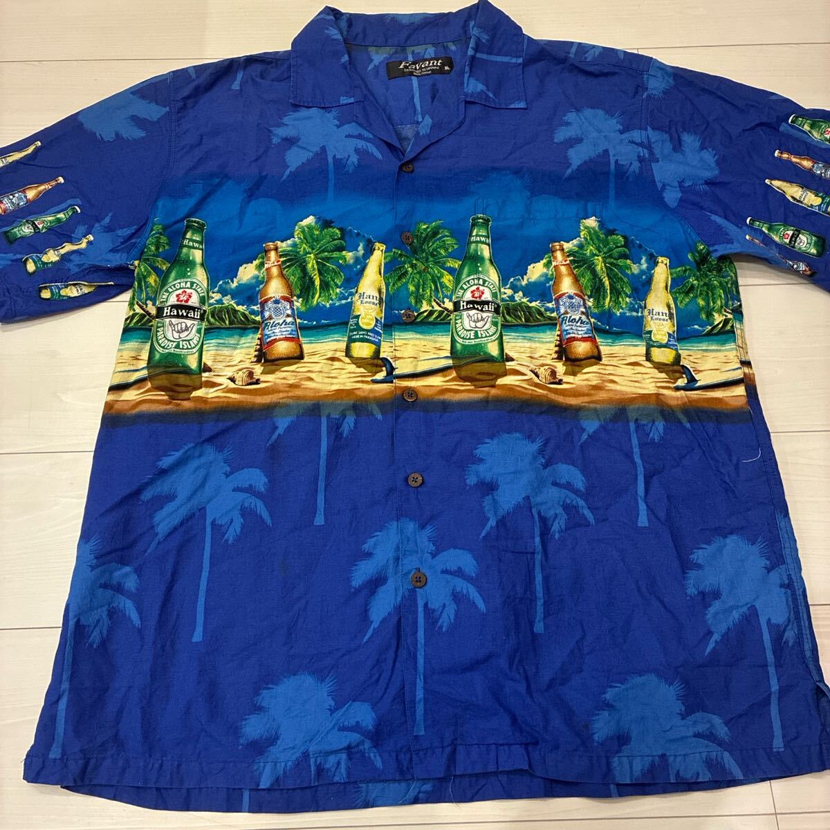 favant アロハシャツ オープンカラー 開襟 ブルー ヴィンテージ 総柄 半袖シャツ 古着ヴィンテージ シャツ拍卖
