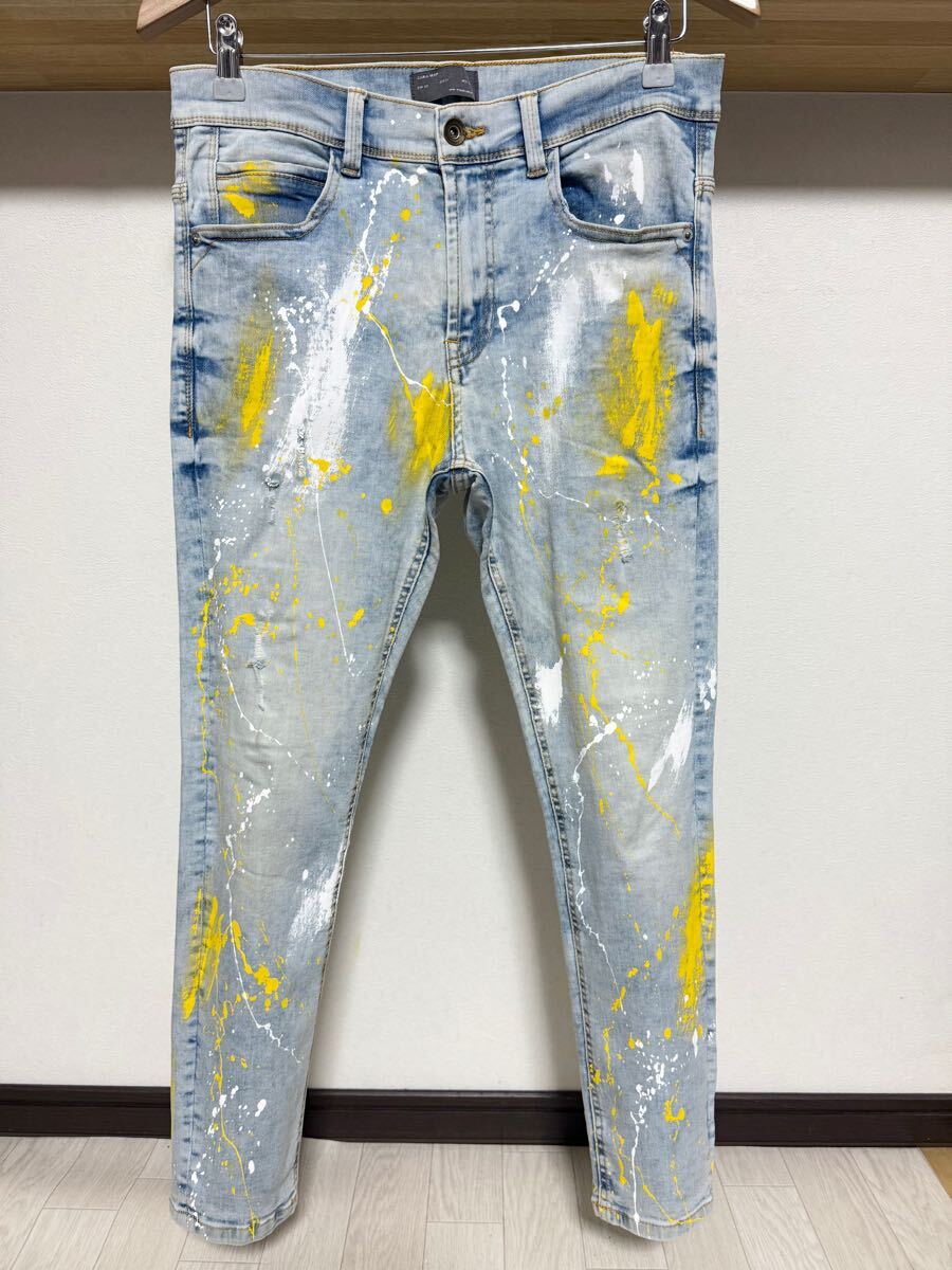伸縮性強め 春夏用 ペイント ZARA MAN ストレッチ デニム 送料230円 40 31 ダメージ ウルトラ パンツ メンズ ジーンズ拍卖