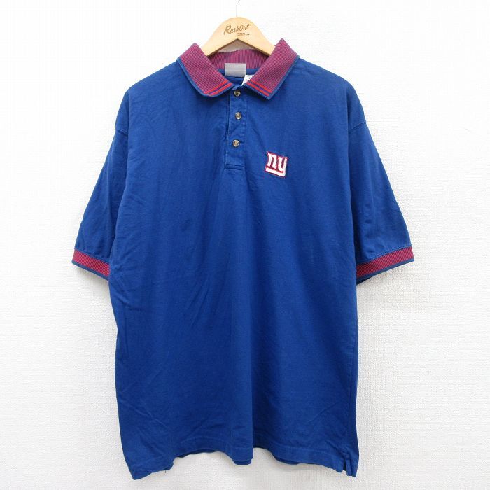 XL/古着 半袖 ポロ シャツ メンズ 00s NFL ニューヨークジャイアンツ 大きいサイズ コットン 紺他 ネイビー アメフト スーパーボウル 25jun拍卖