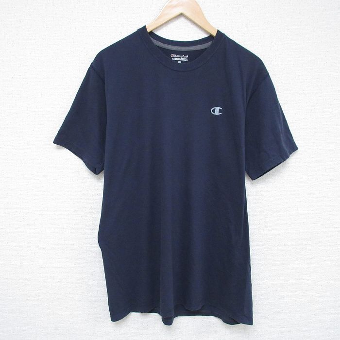 L/古着 チャンピオン champion 半袖 ブランド Tシャツ メンズ ワンポイントロゴ クルーネック 紺 ネイビー 25jun06 中古拍卖