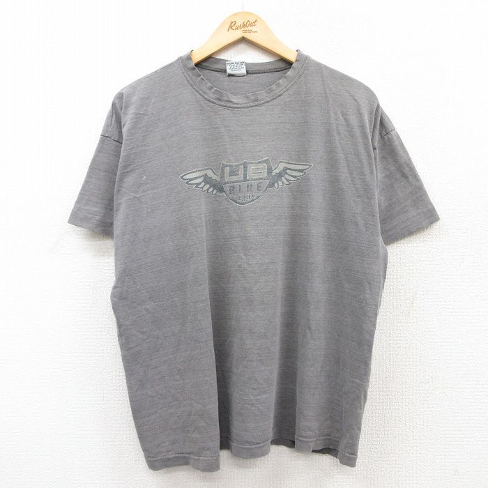 XL/古着 ユニオンベイ 半袖 ビンテージ Tシャツ メンズ 90s ビッグロゴ 羽 大きいサイズ コットン クルーネック グレー 霜降り 25jun02 中拍卖