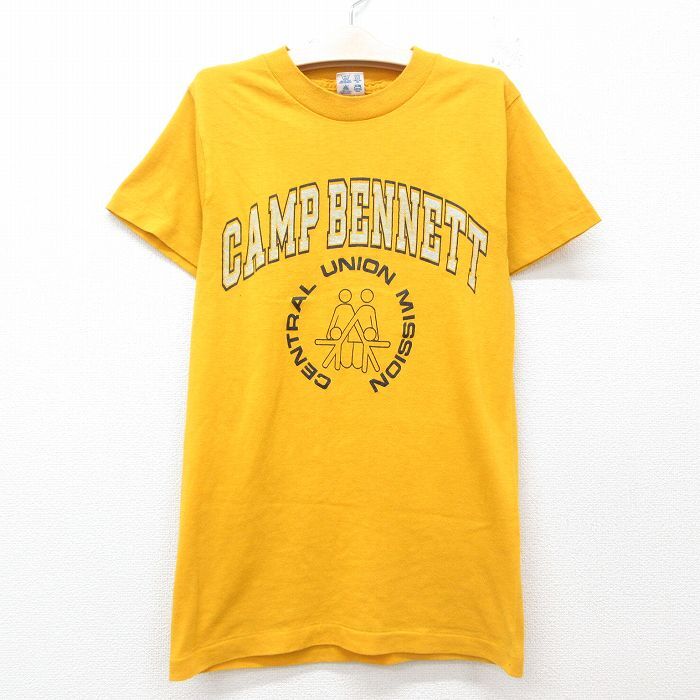 古着 チャンピオン champion 半袖 ビンテージ Tシャツ キッズ ボーイズ 子供服 80s CAMP クルーネック 黄 イエロー spe 25jun05拍卖