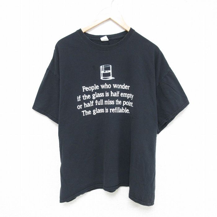 XL/古着 半袖 Tシャツ メンズ メッセージ 大きいサイズ コットン クルーネック 黒 ブラック 25jun06 中古拍卖