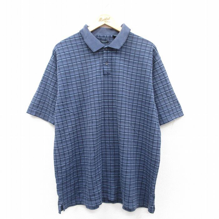 XL/古着 バンヒューセン 半袖 ポロ シャツ メンズ 大きいサイズ 紺他 ネイビー チェック 25jun06 中古 トップス拍卖