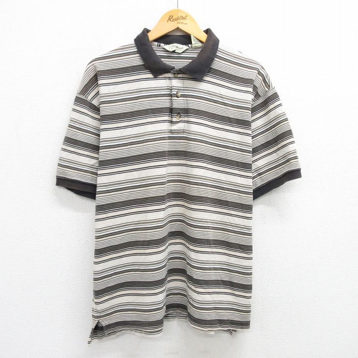 XL/古着 エディーバウアー 半袖 ブランド ポロ シャツ メンズ 00s 鹿の子 大きいサイズ コットン ベージュ系他 カーキ ボーダー spe 25jun0拍卖