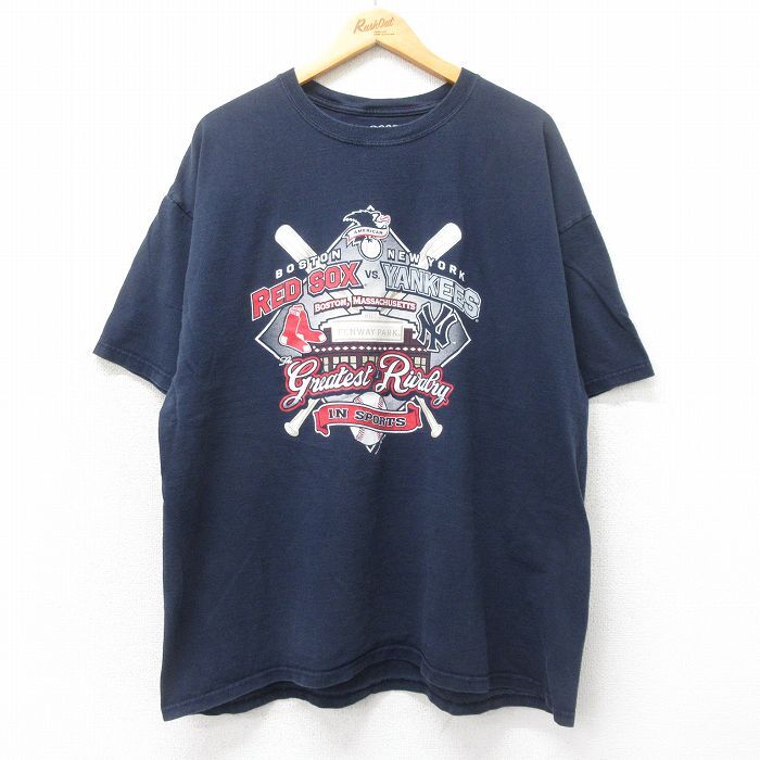 XL/古着 半袖 ビンテージ Tシャツ メンズ 00s MLB ボストンレッドソックス ニューヨークヤンキース 大きいサイズ コットン クルーネック 紺拍卖