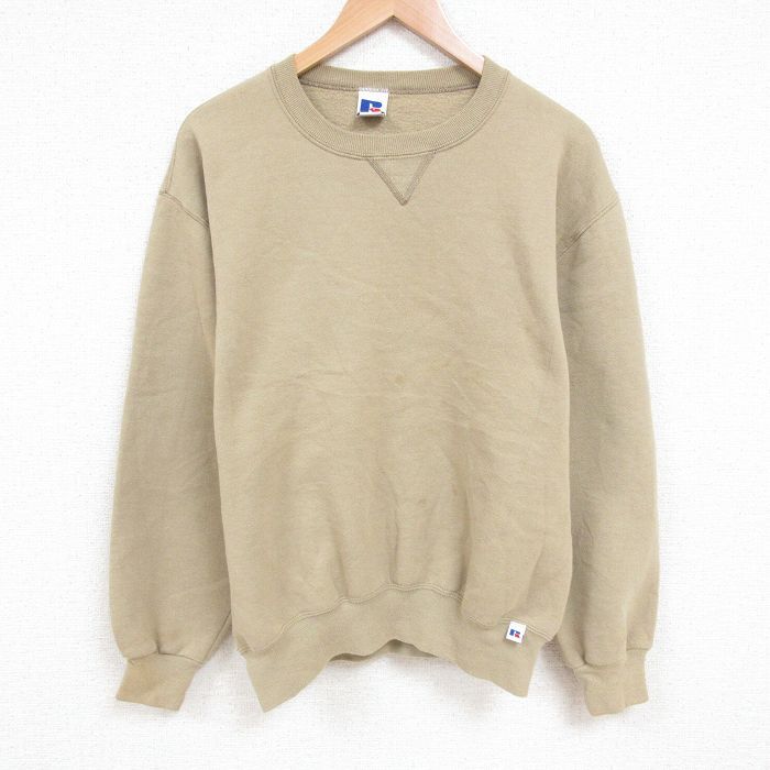 XL/古着 ラッセル 長袖 スウェット メンズ 90s 無地 クルーネック ベージュ カーキ 25jun04 中古 スエット トレーナー トップス拍卖