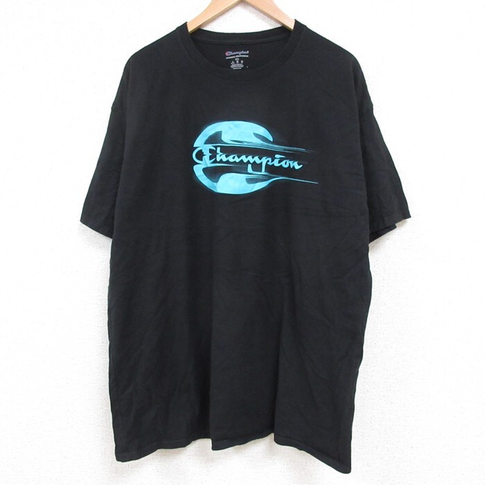 XL/古着 チャンピオン champion 半袖 ブランド Tシャツ メンズ ビッグロゴ 大きいサイズ クルーネック 黒 ブラック 25jun04 中古拍卖