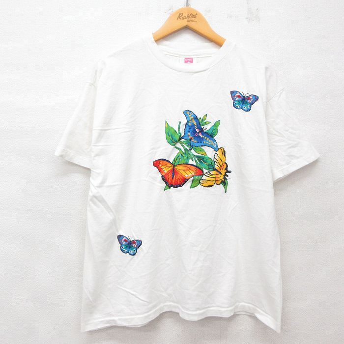 XL/古着 ヘインズ 半袖 ビンテージ Tシャツ メンズ 90s 蝶々 コットン クルーネック 白 ホワイト 25jun03 中古拍卖