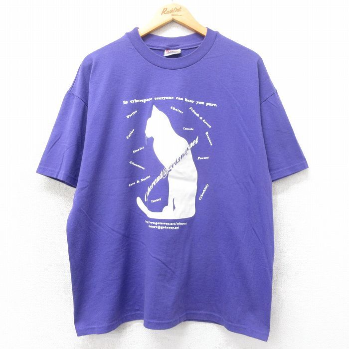 XL/古着 ヘインズ 半袖 ビンテージ Tシャツ メンズ 00s Cybercat ネコ 大きいサイズ クルーネック 紫 パープル 25jun04 中古拍卖