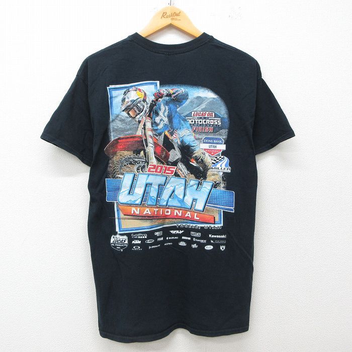 L/古着 半袖 Tシャツ メンズ バイク ユタ 企業広告 コットン クルーネック 黒 ブラック 25jun12 中古拍卖