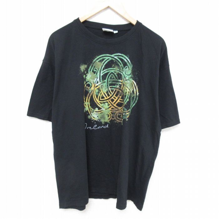 XL/古着 半袖 Tシャツ メンズ アイルランド 大きいサイズ コットン クルーネック 黒 ブラック 25jun11 中古拍卖