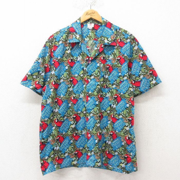 L/古着 半袖 ハワイアン シャツ メンズ 90s キャプテンモーガン コットン 開襟 オープンカラー 青 ブルー 25jun09 中古 アロハ トップス拍卖