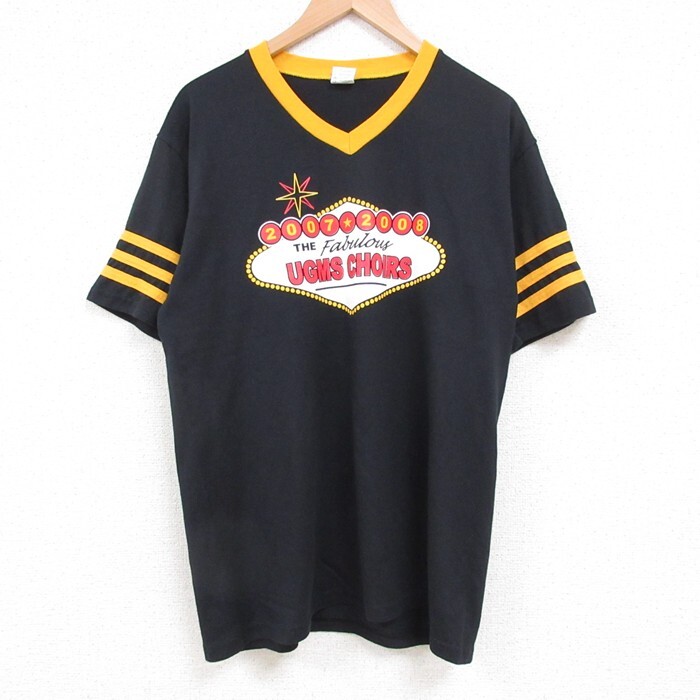 L/古着 半袖 ビンテージ Tシャツ メンズ 00s UGMS Vネック 黒 ブラック 25jun11 中古拍卖