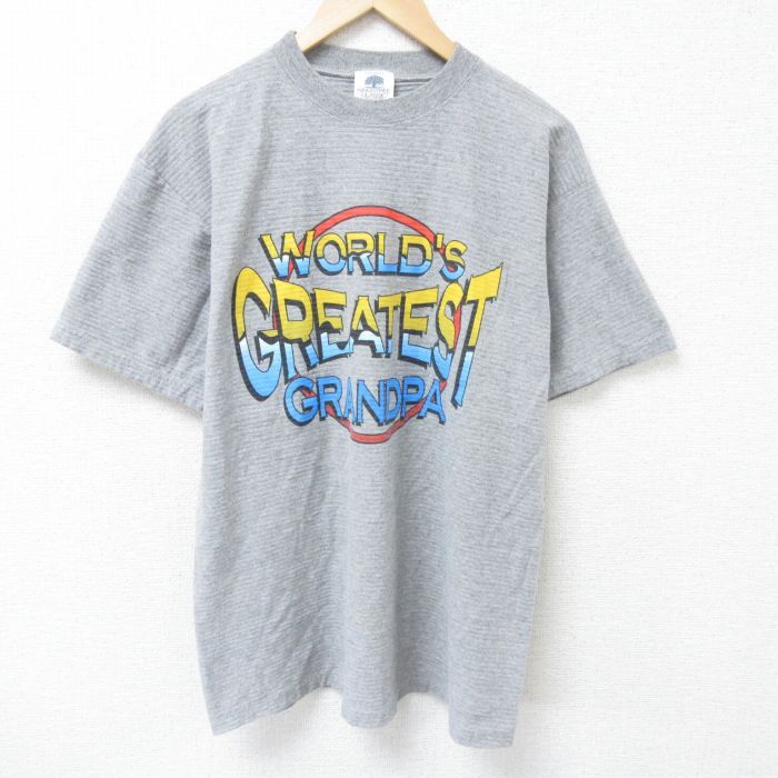 L/古着 半袖 ビンテージ Tシャツ メンズ 90s グランパ コットン クルーネック グレー 霜降り 25jun11 中古拍卖