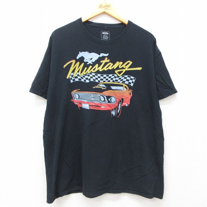 XL/古着 半袖 Tシャツ メンズ フォード Ford 車 クラシックカー ムスタング 大きいサイズ コットン クルーネック 黒 ブラック 25jun12 中古拍卖
