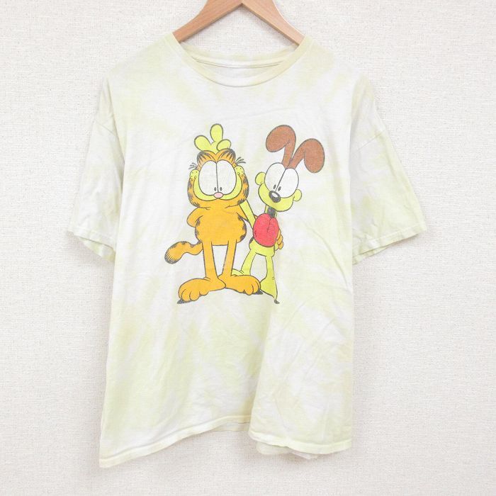 XL/古着 半袖 Tシャツ メンズ ガーフィールド 大きいサイズ コットン クルーネック 薄黄他 イエロー タイダイ 25jun07 中古拍卖