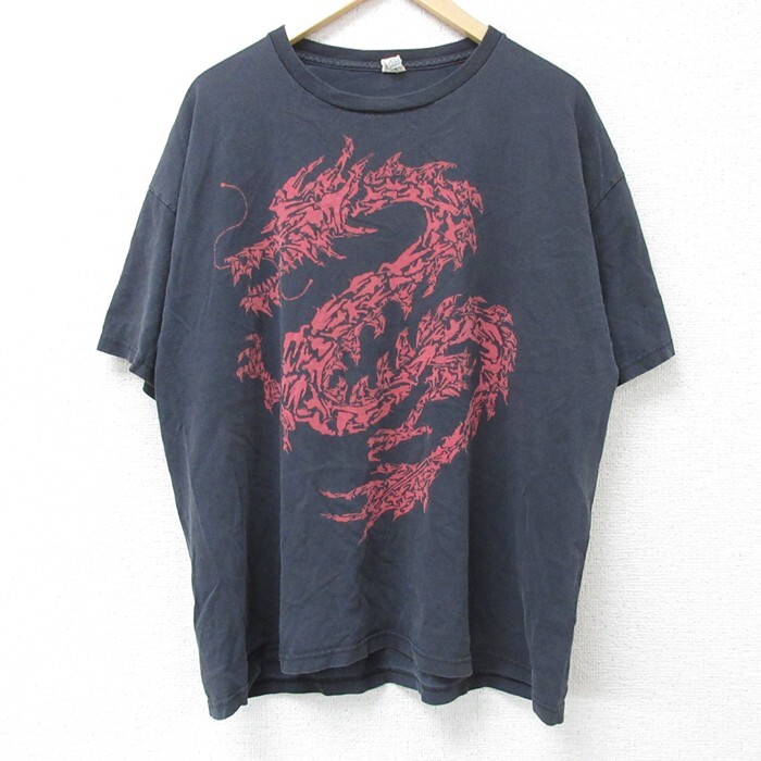 XL/古着 半袖 Tシャツ メンズ ドラゴン コットン クルーネック 黒 ブラック 25jun10 中古拍卖