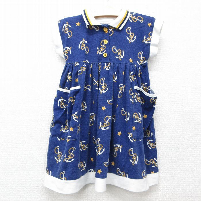 古着 半袖 ワンピース キッズ ガールズ 子供服 90s イカリ 紺他 ネイビー 25jun07拍卖