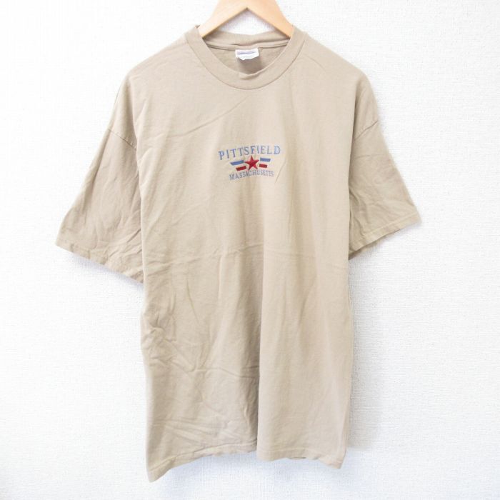XL/古着 ヘインズ 半袖 ビンテージ Tシャツ メンズ 00s マサチューセッツ 刺繍 コットン クルーネック ベージュ カーキ 25jun10 中古拍卖