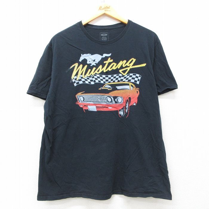 XL/古着 半袖 Tシャツ メンズ フォード Ford 車 クラシックカー ムスタング コットン クルーネック 黒 ブラック 25jun12 中古拍卖