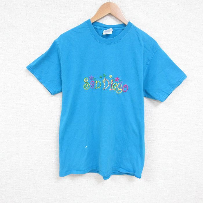 M/古着 半袖 ビンテージ Tシャツ メンズ 00s サンディエゴ コットン クルーネック 水色 25jun12 中古拍卖