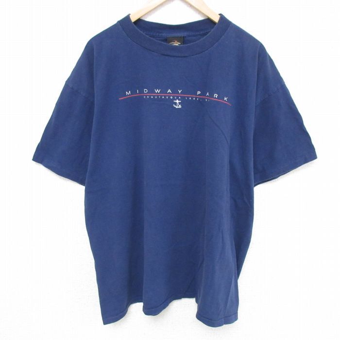 XL/古着 半袖 ビンテージ Tシャツ メンズ 90s MIDWAY 大きいサイズ コットン クルーネック 紺 ネイビー 25jun10 中古拍卖