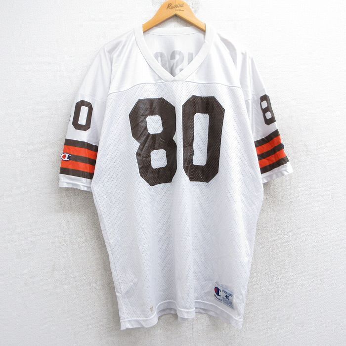 XL/古着 チャンピオン champion 半袖 ビンテージ フットボール Tシャツ メンズ 90s RISON 80 メッシュ地 大きいサイズ ロング丈 Vネック 白拍卖