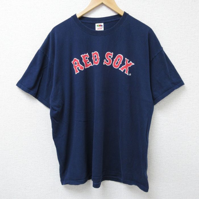 XL/古着 フルーツオブザルーム 半袖 ビンテージ Tシャツ メンズ 00s MLB ボストンレッドソックス 大きいサイズ コットン クルーネック 紺拍卖