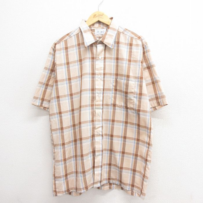 L/古着 半袖 シャツ メンズ 80s ベージュ他 カーキ チェック 25jun18 中古 トップス拍卖