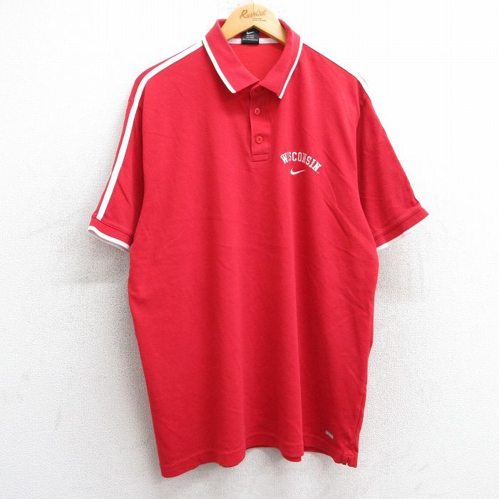 XL/古着 ナイキ NIKE 半袖 ブランド ポロ シャツ メンズ 00s ワンポイントロゴ ウィスコンシン ドライフィット 大きいサイズ 赤他 レッド 2拍卖