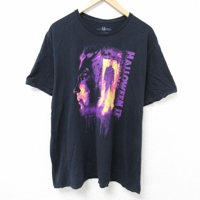 XL/古着 半袖 Tシャツ メンズ ホラー映画 ハロウィン 大きいサイズ コットン クルーネック 黒 ブラック 25jun19 中古拍卖