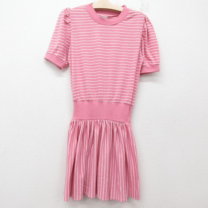 古着 半袖 ビンテージ ワンピース キッズ ガールズ 子供服 90s ピンク他 ボーダー 25jun14拍卖