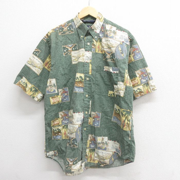 XL/古着 ノーティカ 半袖 ブランド シャツ メンズ 90s 飛行機 コットン ボタンダウン 緑 グリーン spe 25jun18 中古 トップス拍卖