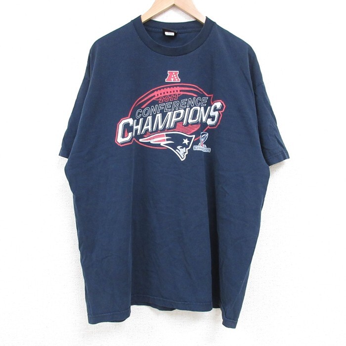 XL/古着 半袖 Tシャツ メンズ NFL ニューイングランドペイトリオッツ 大きいサイズ コットン クルーネック 紺 ネイビー アメフト スーパー拍卖