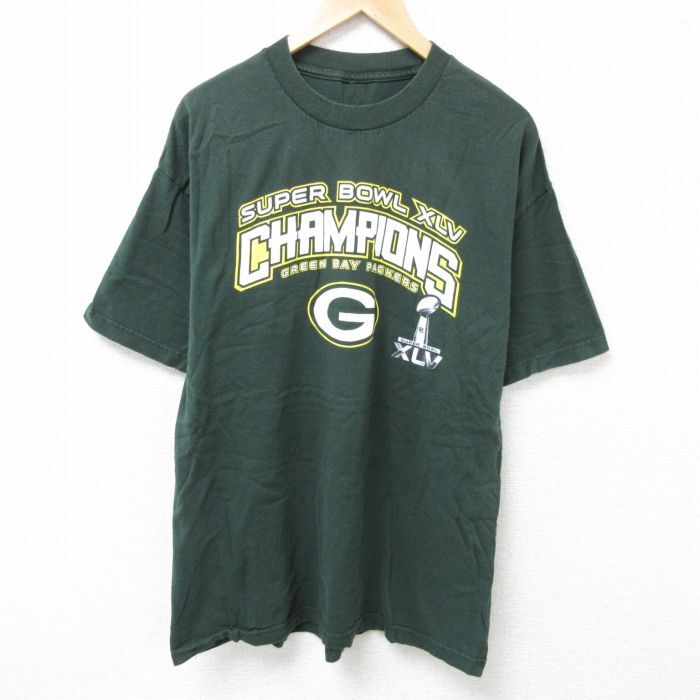 XL/古着 半袖 Tシャツ メンズ NFL グリーンペイパッカーズ クルーネック 濃緑 グリーン アメフト スーパーボウル 25jun19 中古拍卖