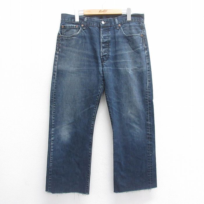 W35/古着 ジーンズ Levis リーバイス 501 メンズ ヒゲ コットン 濃紺 ネイビー デニム spe 25jun17 中古 ボトムス ジーパン Gパン ロング拍卖