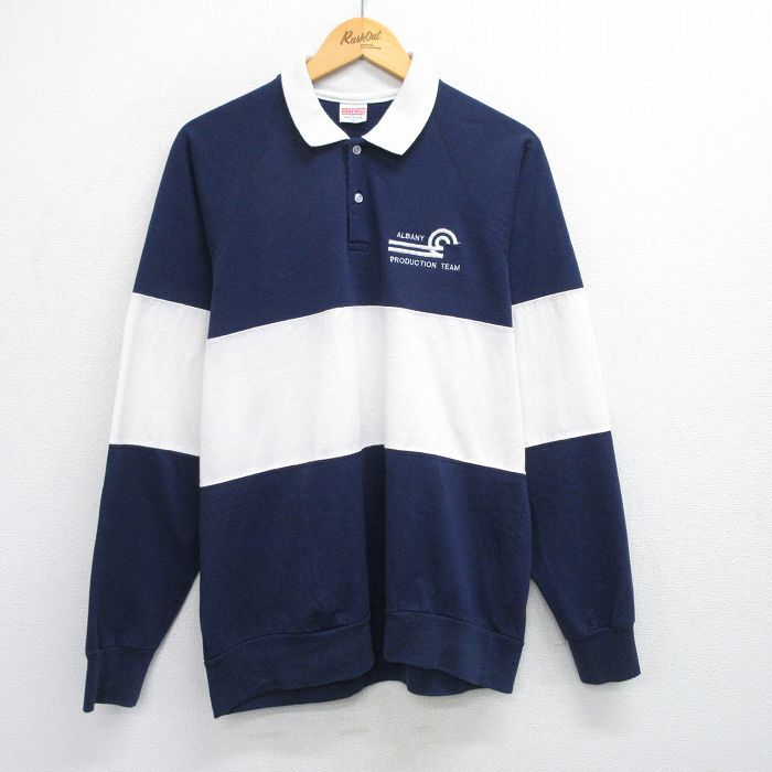 L/古着 長袖 ポロ シャツ メンズ 90s ALBANY ラグラン 紺他 ネイビー 25jun19 中古 トップス拍卖