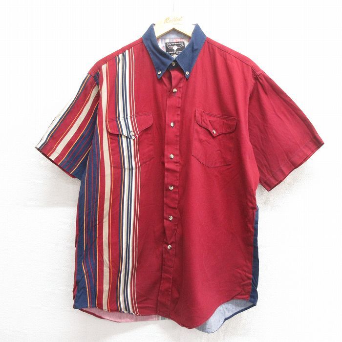 XL/古着 半袖 ウエスタン シャツ メンズ 90s コットン ボタンダウン エンジ他 25jun17 中古 トップス拍卖