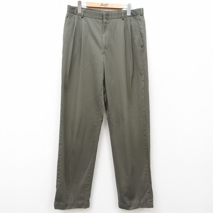 W34/古着 ランズエンド スラックス パンツ メンズ 00s 濃緑 グリーン 25jun16 中古 ボトムス ロング拍卖