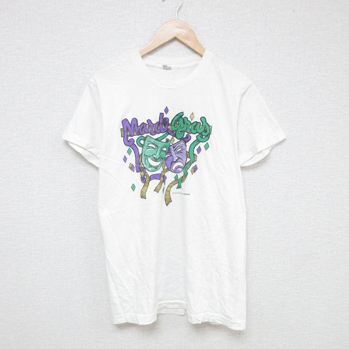 M/古着 B.V.D 半袖 ビンテージ Tシャツ メンズ 80s マルディグラ クルーネック 白 ホワイト 25jun14 中古拍卖