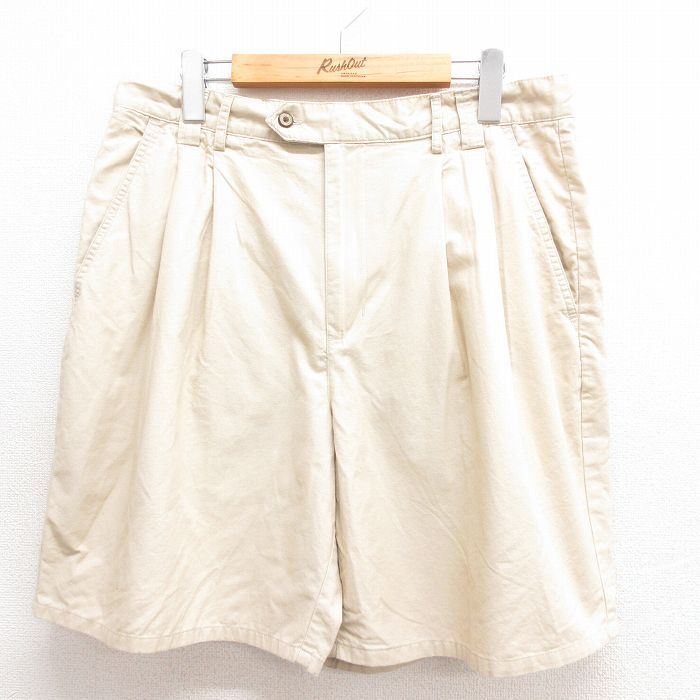 W33/古着 ショート スラックス パンツ ショーツ メンズ 00s コットン ベージュ カーキ 25jun18 中古 ボトムス 短パン ショーパン拍卖