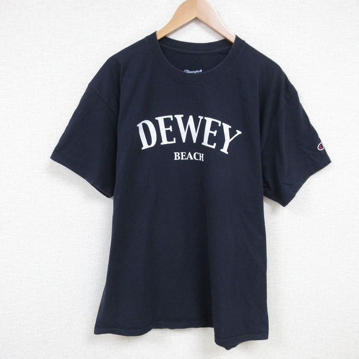 XL/古着 チャンピオン champion 半袖 ブランド Tシャツ メンズ DEWEY クルーネック 紺 ネイビー 25jun19 中古拍卖